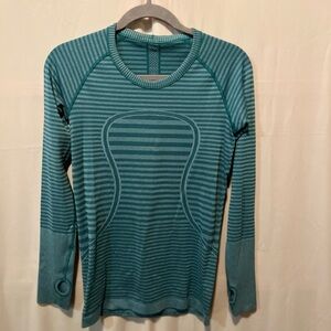 lululemon athletica Teal Striped Long Sleeve Running Top